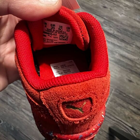 NEW Puma Suede Triplex Mono Red Paint Splatter Lace Up Sneaker Shoes Speckle 5C - Picture 11 of 14